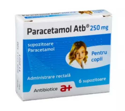 Paracetamol pentru copii, 250 mg, 6 supozitoare, Antibiotice SA