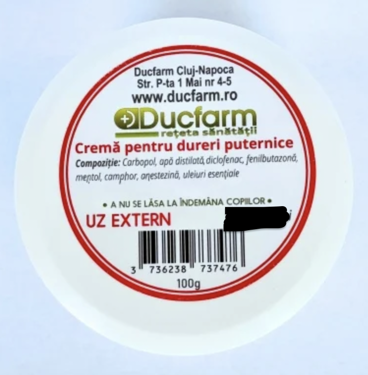 Ducfarm Crema pentru DURERI PUTERNICE 100g