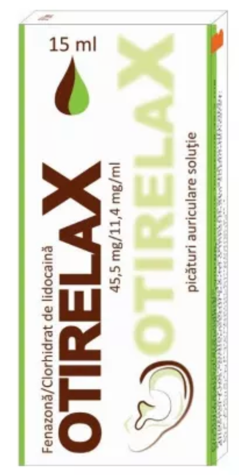 Otirelax picături auriculare, soluție, 45,5 mg/ml + 11,4 mg/ml, 15 ml, Rompharm