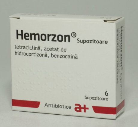 Hemorzon, 20 mg/10 mg/8,3 mg, 6 supozitoare, Antibiotice SA