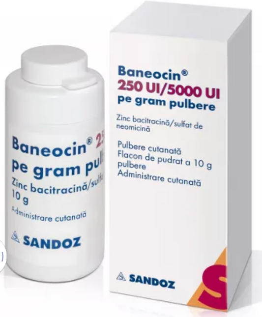 Baneocin pulbere, 250 UI/5000 UI pe gram, 10 g, Sandoz